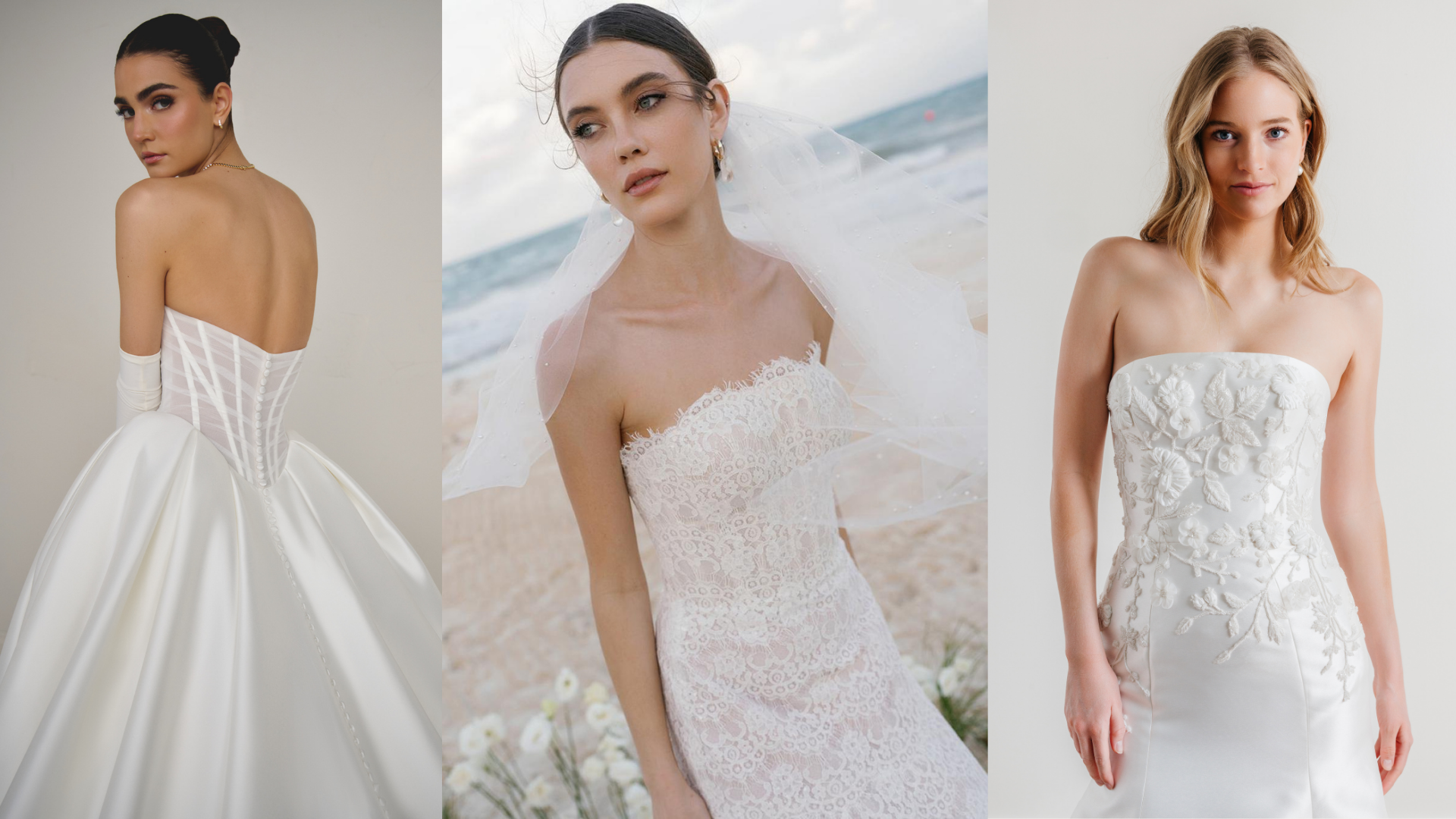 Bride wearing an elegant white dress at SAYES Miami bridal boutique in Coral Gables