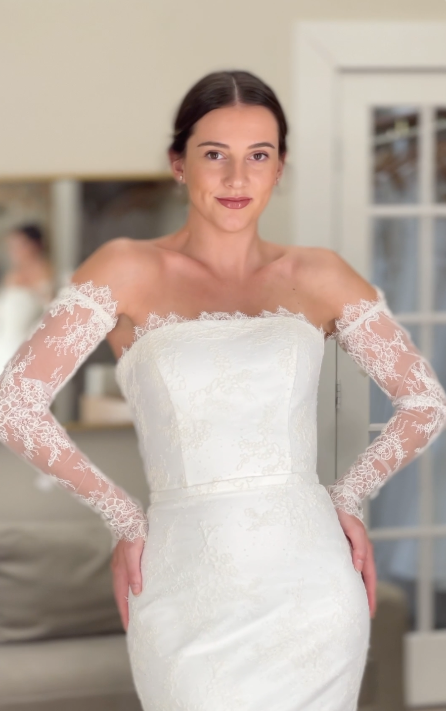 Sleeves - Detachable Long - White Tulle - Corded Lace 19