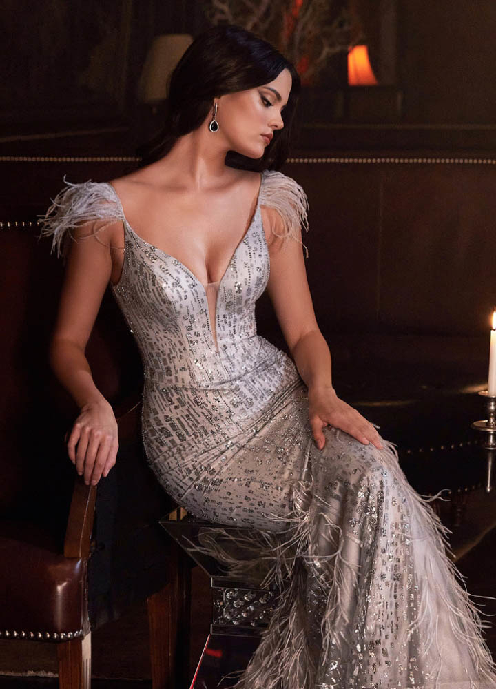 Model wearing an evening gown